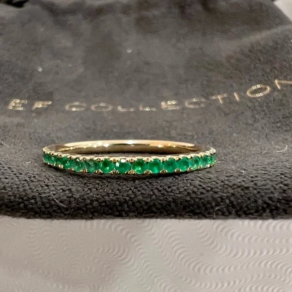 EF Collection 14K Yellow Gold Emerald Eternity Stacking Ring - Picture 10 of 12